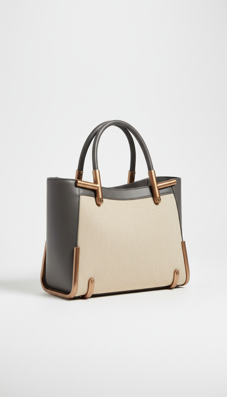 Metallic-Accented Leather Tote Bag