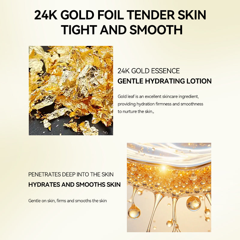 Velorian Collection DR 24k Anti-Aging Serum Set with gold-toned bottles and applicators, showcasing luxury skincare for aging skin.