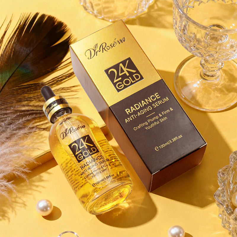 Velorian Collection DR 24k Anti-Aging Serum in a sleek glass bottle with a dropper for skincare and age-defying treatment.