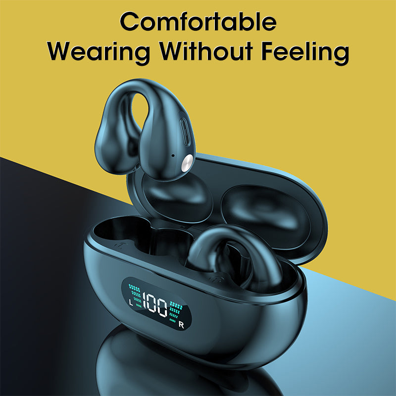 Velorian Collection bone conduction TWS earbud with ear clip, Bluetooth 5.3, touch control, in-ear design, and high-fidelity bass.