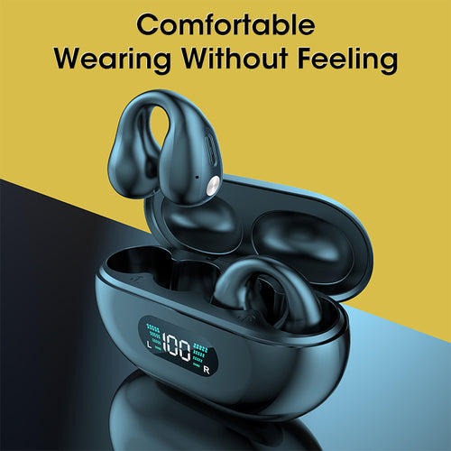 Velorian Collection bone conduction TWS earbud with ear clip, Bluetooth 5.3, touch control, in-ear design, and high-fidelity bass.