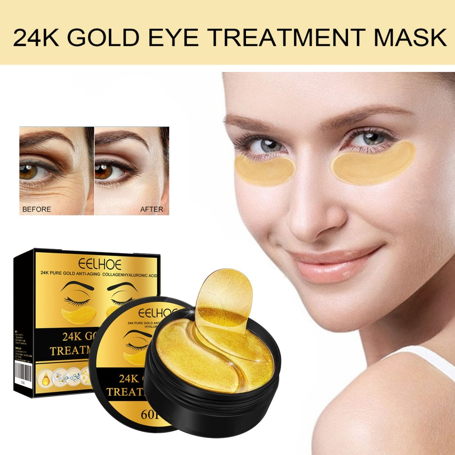Velorian Collection 24K Gold Eye Masks, 60pcs, health care product featuring gold-infused eye patches for skincare.
