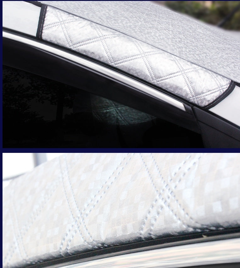 Velorian Collection car snow block antifreeze cover on front windshield, winter frost guard for snow and ice protection.