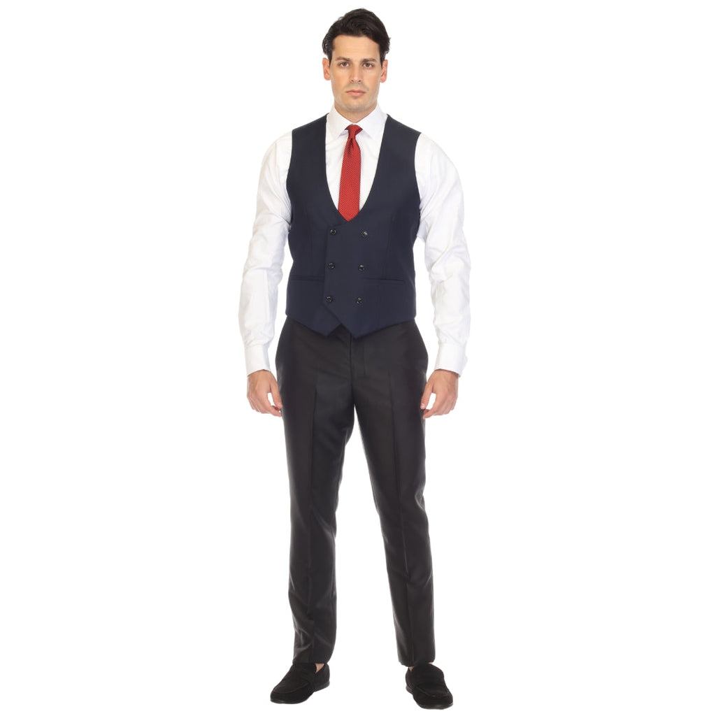 FERRECCI Cruz men's double-breasted navy vest with tailored fit, front buttons, and classic style.