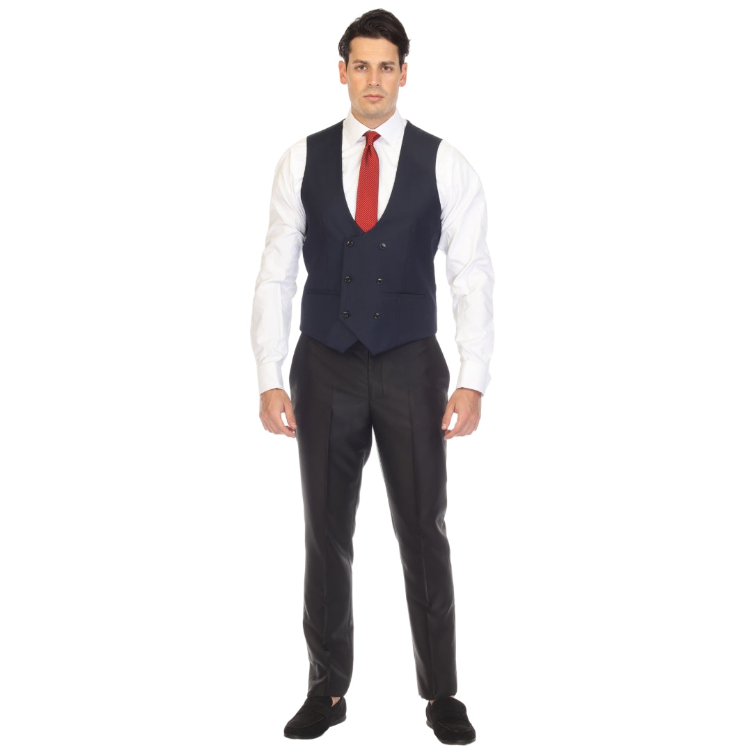 FERRECCI Cruz men's double-breasted navy vest with tailored fit, front buttons, and classic style.