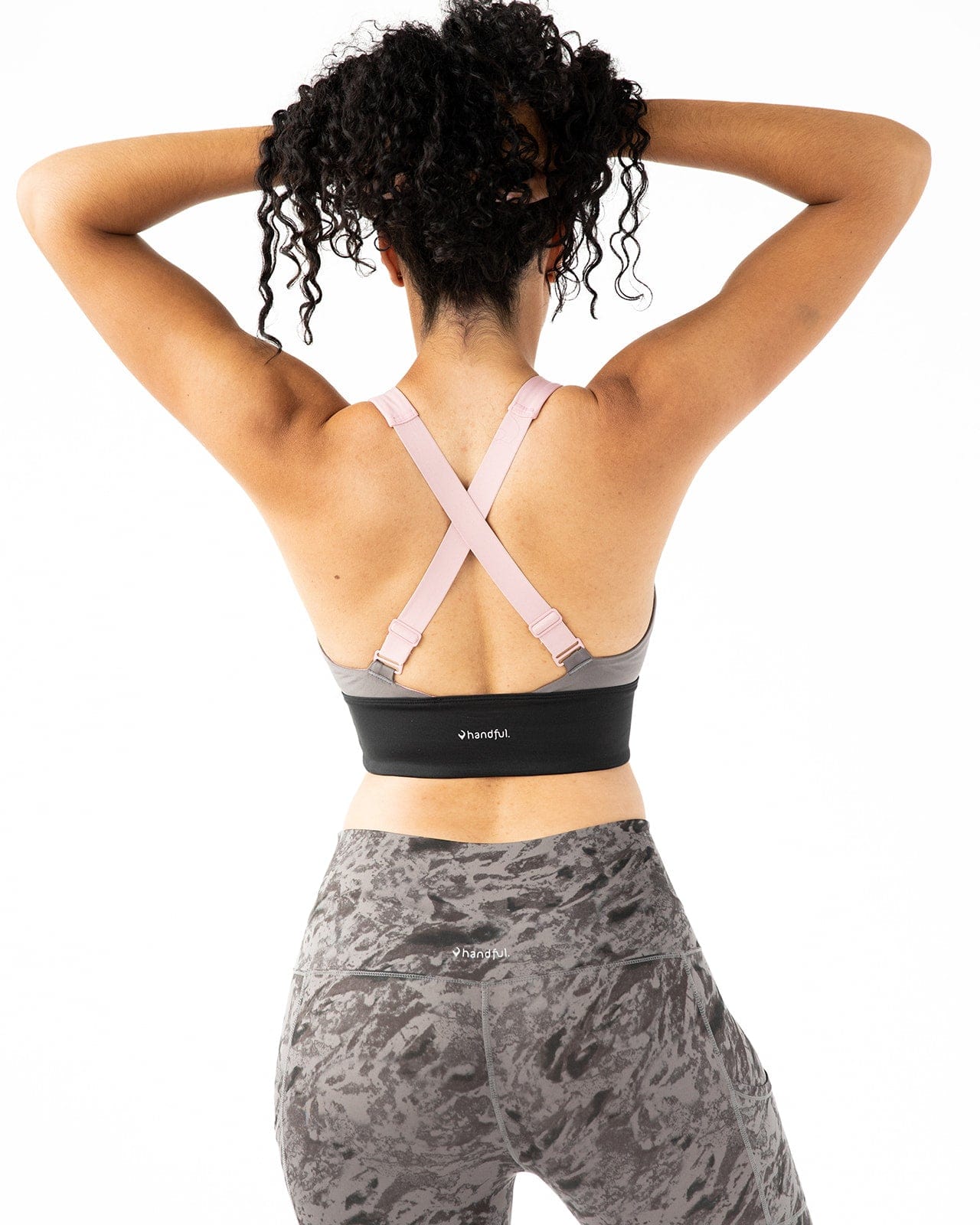 Handful Gametime Bra in Call My Blush color, featuring supportive design and soft fabric, displayed on a model.