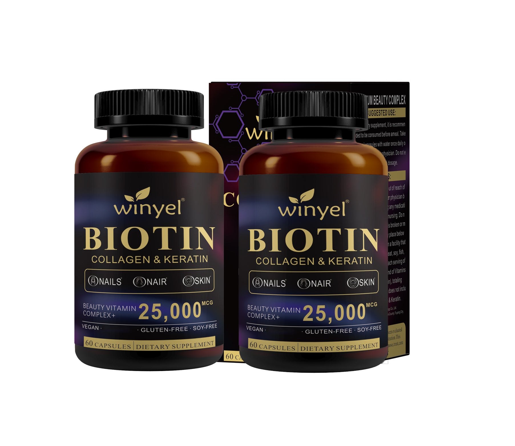 Velorian Collection Biotin Collagen Hyaluronic Acid Keratin capsules for healthy hair, skin, and nails, 60 capsules, supports hair growth.