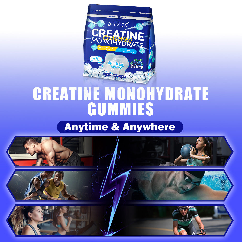 Velorian Collection premium creatine monohydrate gummies in a clear container, showing soft, pink, chewable supplement gummies for health.