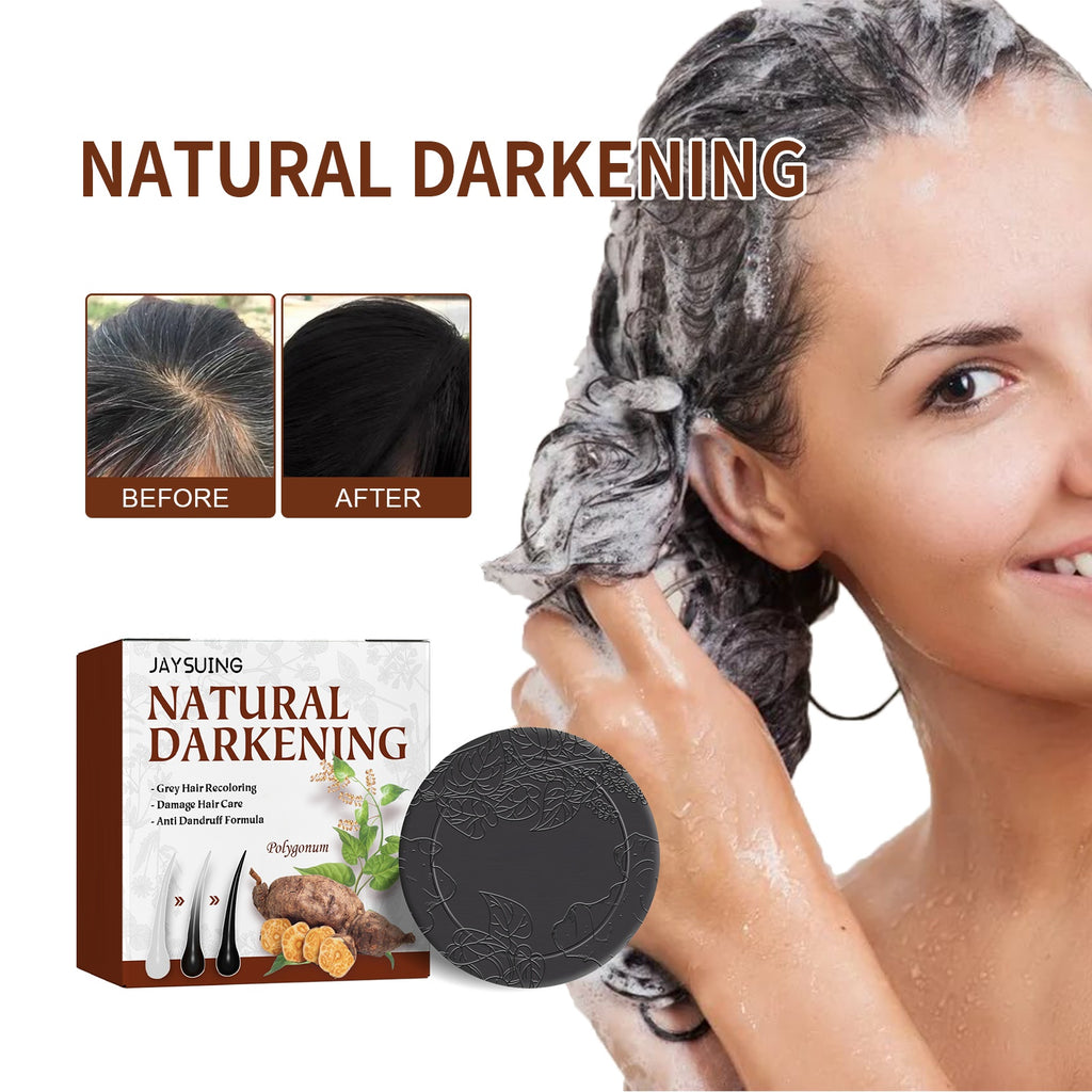 Velorian Collection Fo-Ti Hair-Blackening Shampoo Bar for healthy hair care, shown in a sleek black and silver packaging.