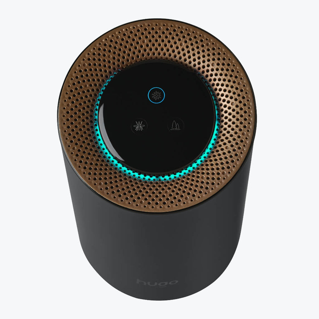 Black Hugo 3-in-1 air purifier, mosquito trap, and air sterilizer with sleek design for clean indoor air.