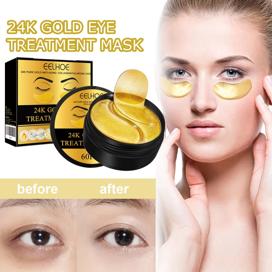 Velorian Collection 24K Gold Eye Mask, 60-piece health care set with gold-infused eye patches for revitalizing skin around eyes.