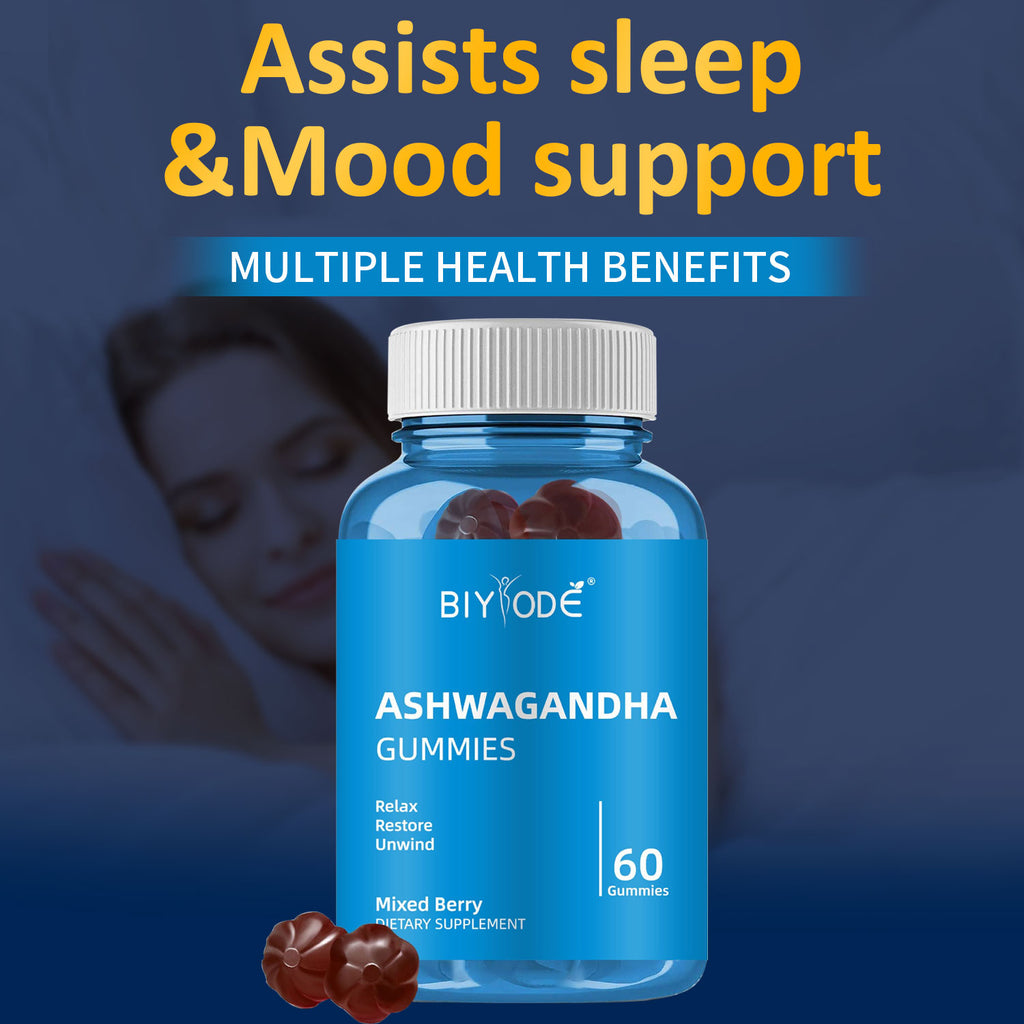 Velorian Collection Biyode Relaxation Relief Ashwagandha Gummies, health care supplement with natural herbal ingredients.