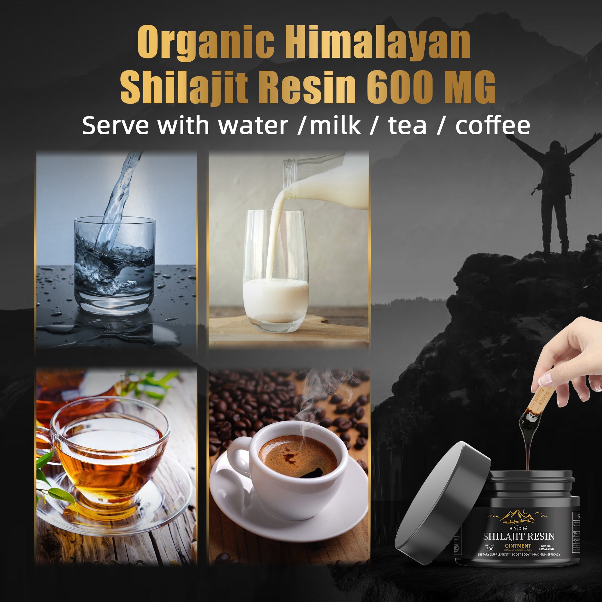 Velorian Collection Himalayan Shilajit resin ointment jar, natural health supplement for energy and heart support, pure herbal remedy.