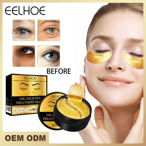 Velorian Collection 24K Gold Eye Mask, 60pcs, health care product with gold-infused eye patches for skincare treatment.