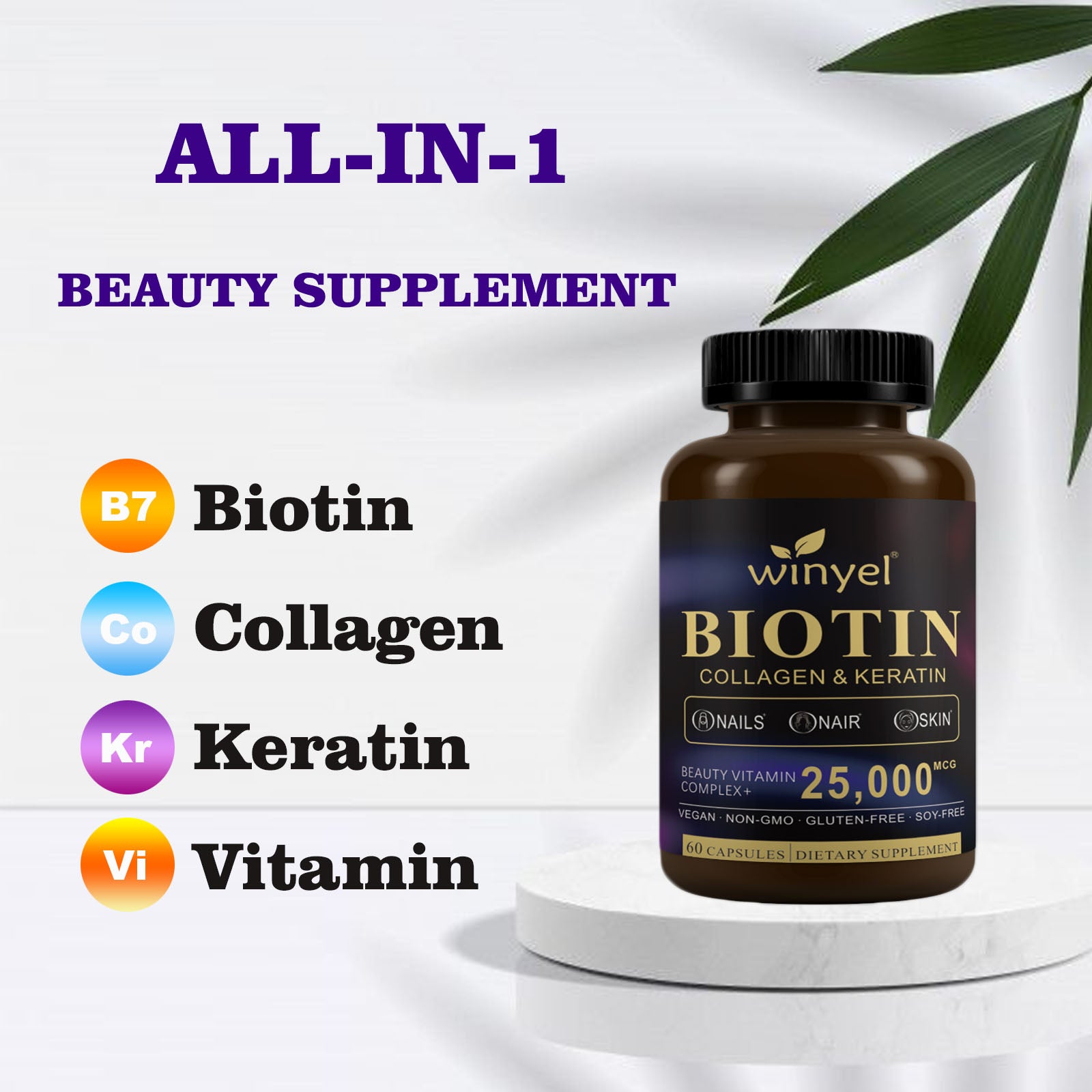 Velorian Collection Biotin collagen hyaluronic acid keratin capsules supporting healthy hair, skin, and nails, 60 capsules.