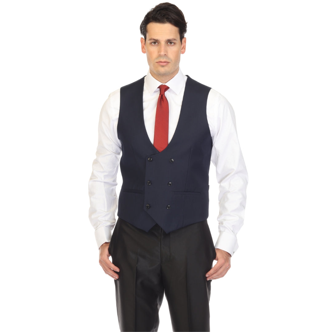 FERRECCI Cruz men's double-breasted navy vest, tailored men's vest with button closure and stylish design.