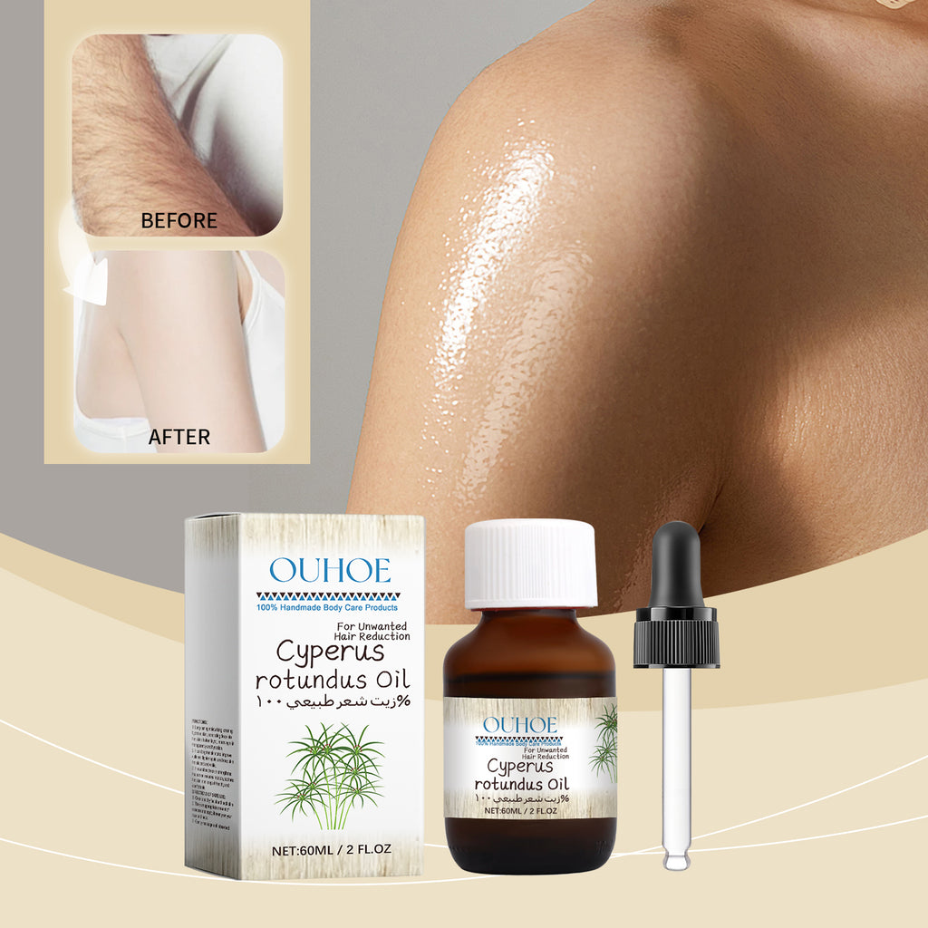 Velorian Collection Cyperus Hair Removal Care Oil bottle, health care product for smooth skin, with a sleek container and label.
