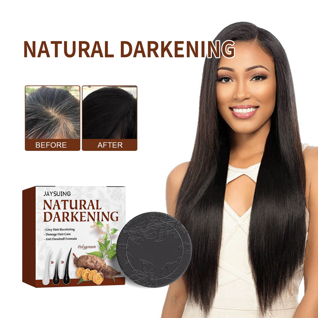 Velorian Collection Fo-Ti Hair-Blackening Shampoo Bar for hair care, shown with black and herbal ingredients in natural packaging