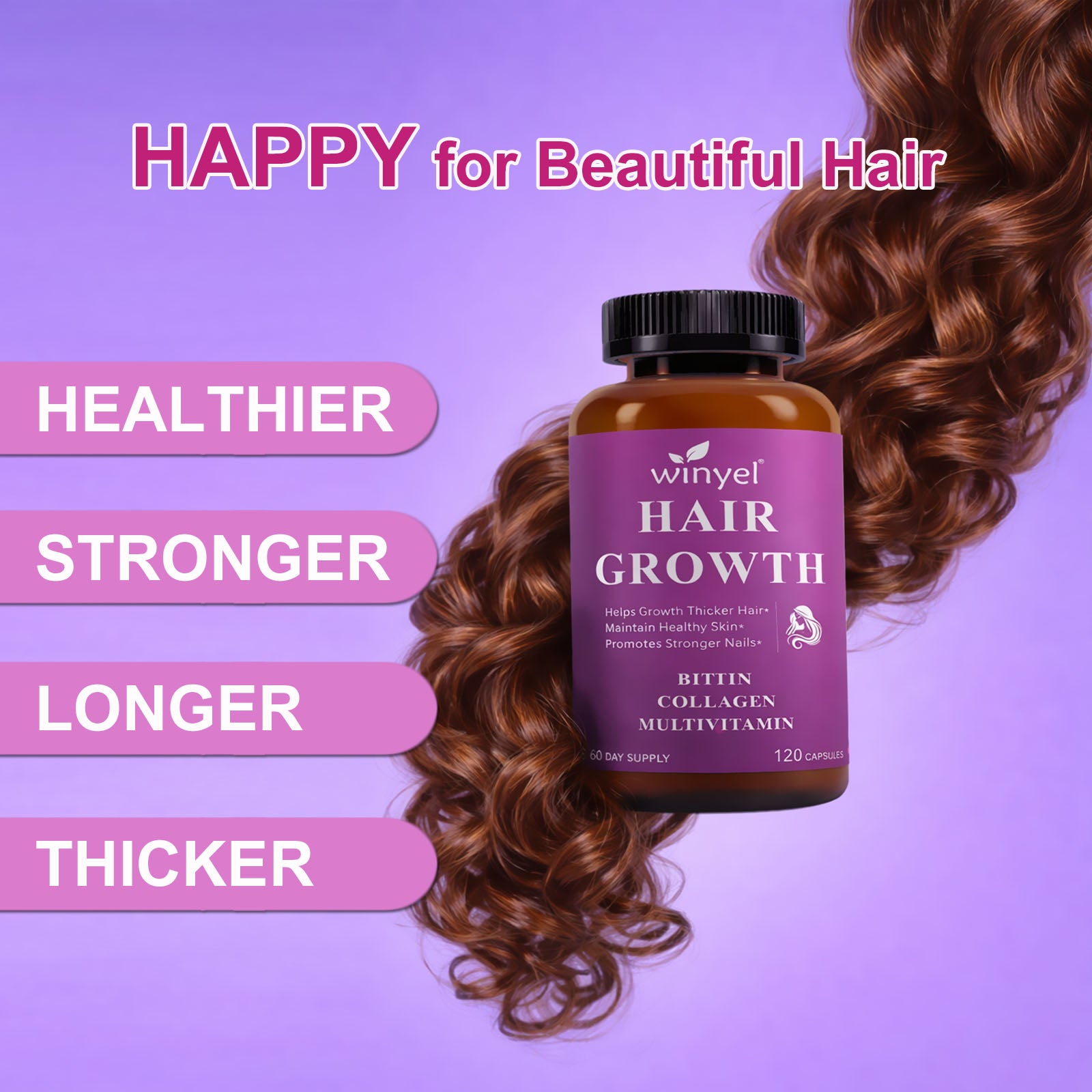 Velorian Collection hair growth vitamins with biotin, collagen, and saw palmetto for healthier hair, skin, and nails, 60-day supply.