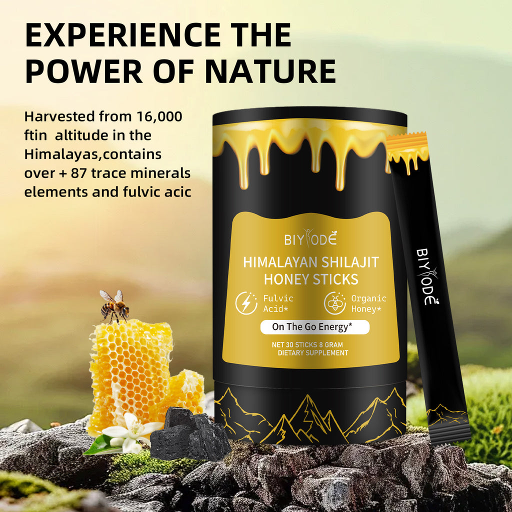 Velorian Collection pure Himalayan Shilajit resin in honey sticks, natural health supplement, gold Shilajit for wellness.