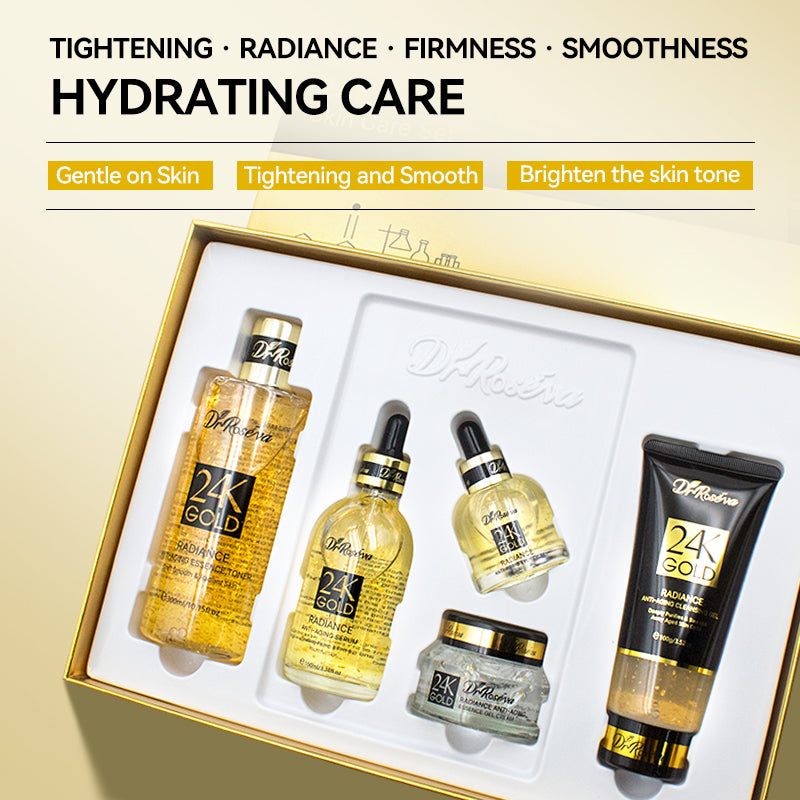 Velorian Collection DR 24k Anti-Aging Serum Set with luxurious gold-infused skincare products for youthful skin.