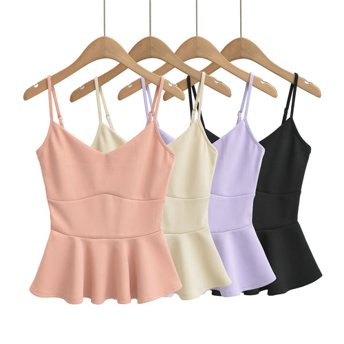 Velorian Collection women's cropped camisole top with ruffled waist, slim-fit design, perfect for stylish casual wear.