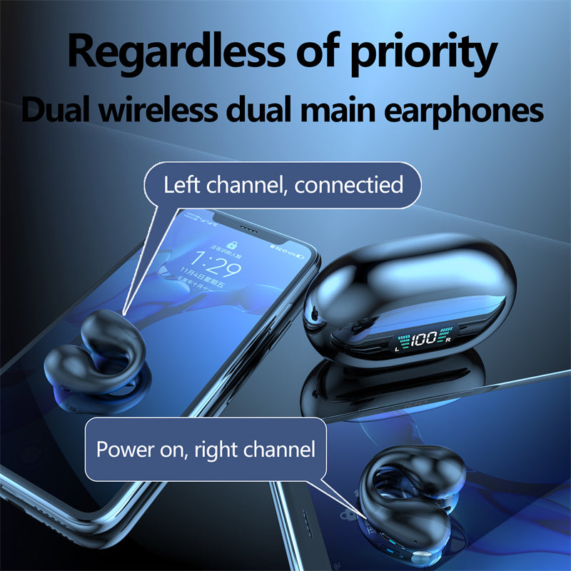 Velorian Collection bone conduction TWS earbuds with ear clip, Bluetooth 5.3, touch controls, in-ear design, and high-fidelity bass.