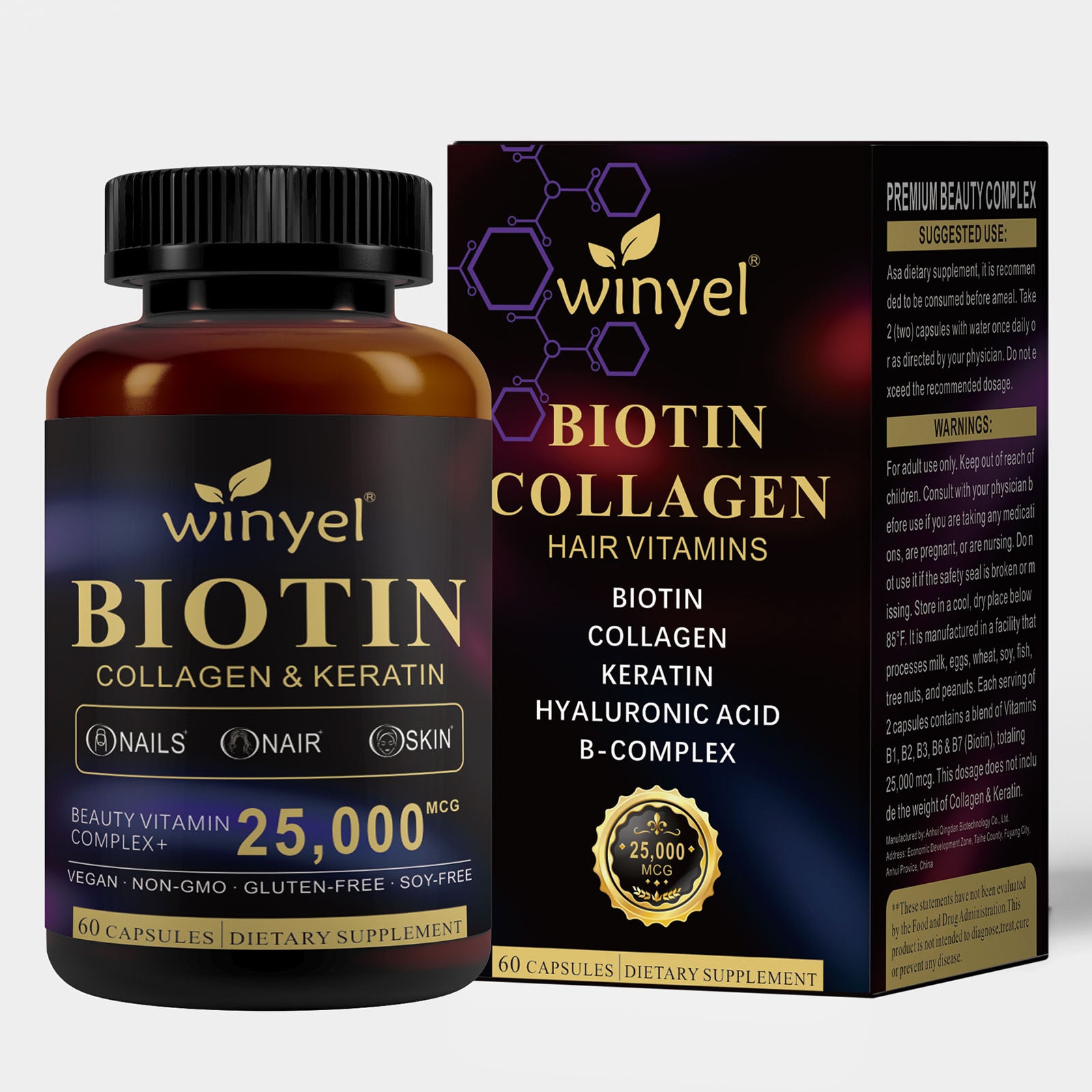 Velorian Collection Biotin Collagen hyaluronic acid keratin capsules for healthy hair, skin, and nails, 60 capsules.