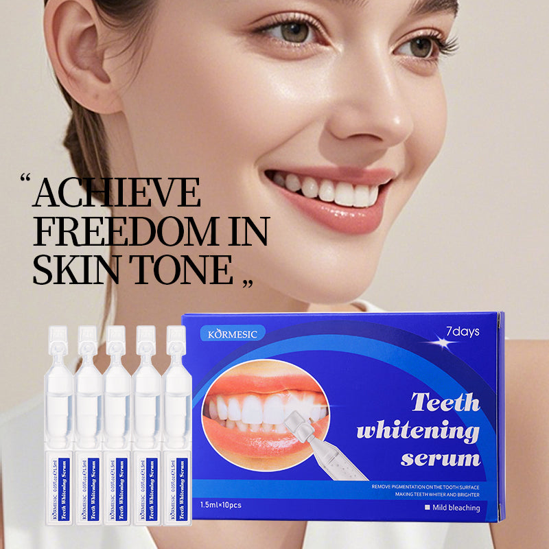 Velorian Collection KORMESIC teeth whitening serum 1.5ml, 10-pack, health care product for brighter smiles, shown in a close-up image.