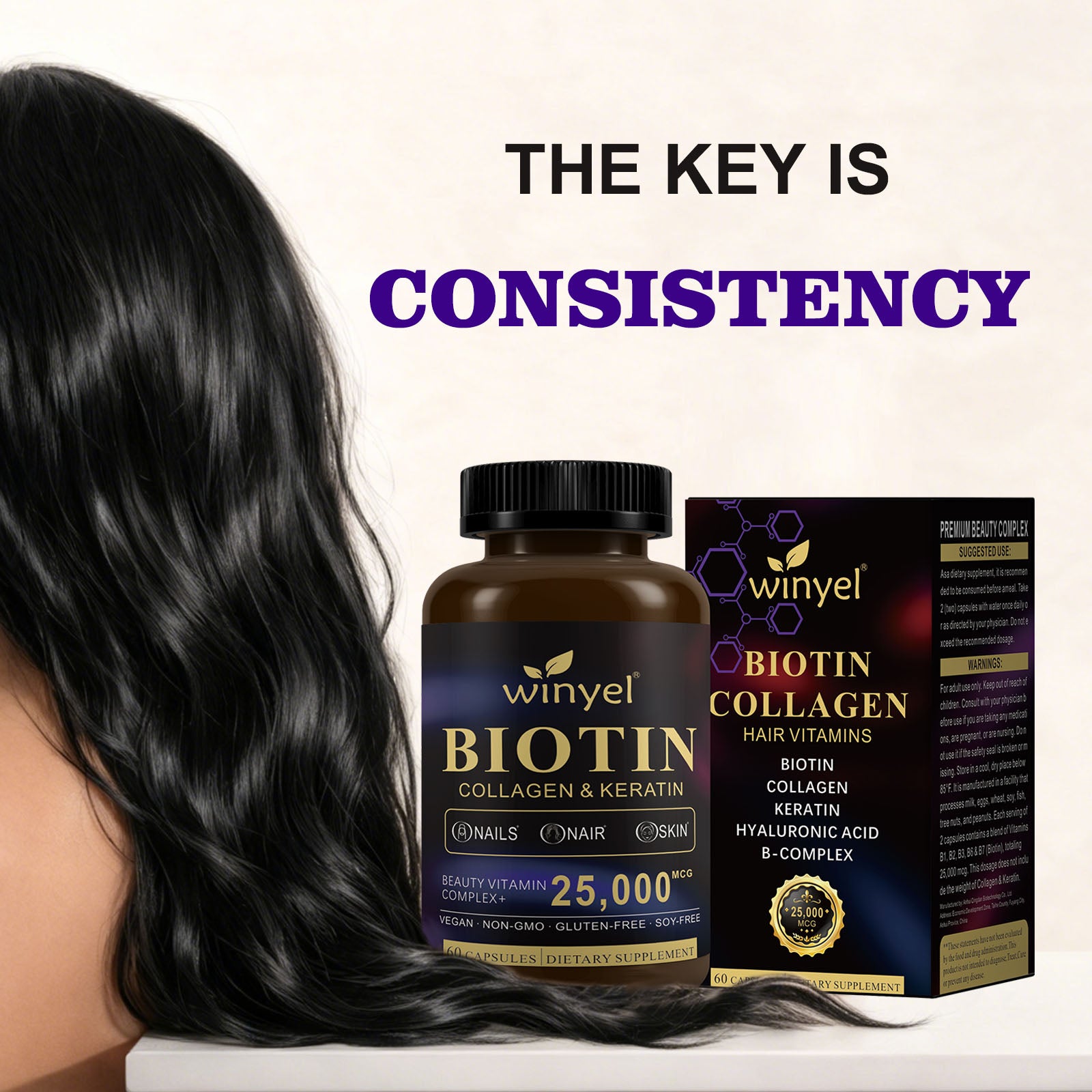 Velorian Collection Biotin Collagen Hyaluronic Acid Keratin capsules supporting hair, skin, and nails health for women and men.