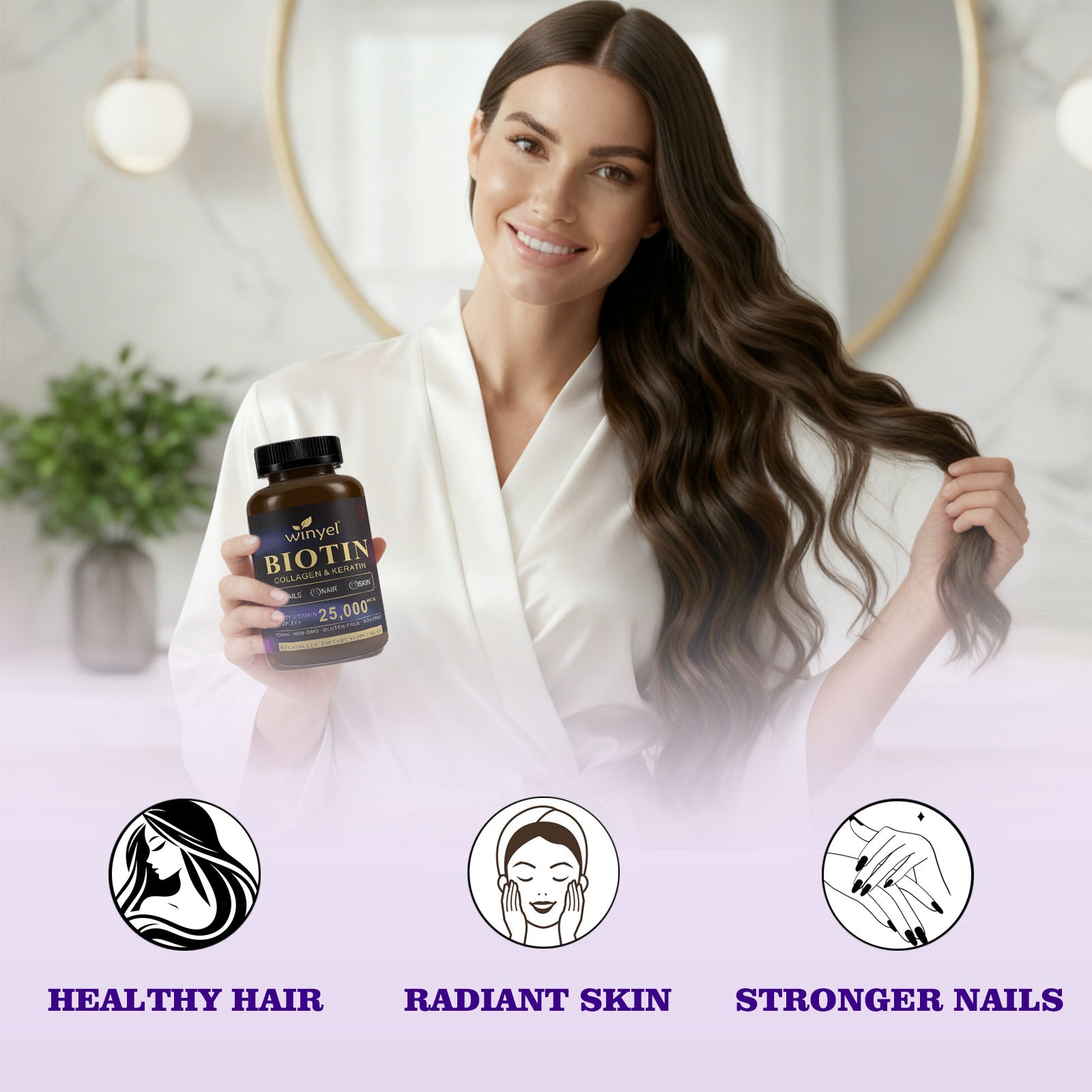 Velorian Collection biotin collagen hyaluronic acid keratin capsules for healthy hair, skin, and nails, 60 capsules, supports hair growth.