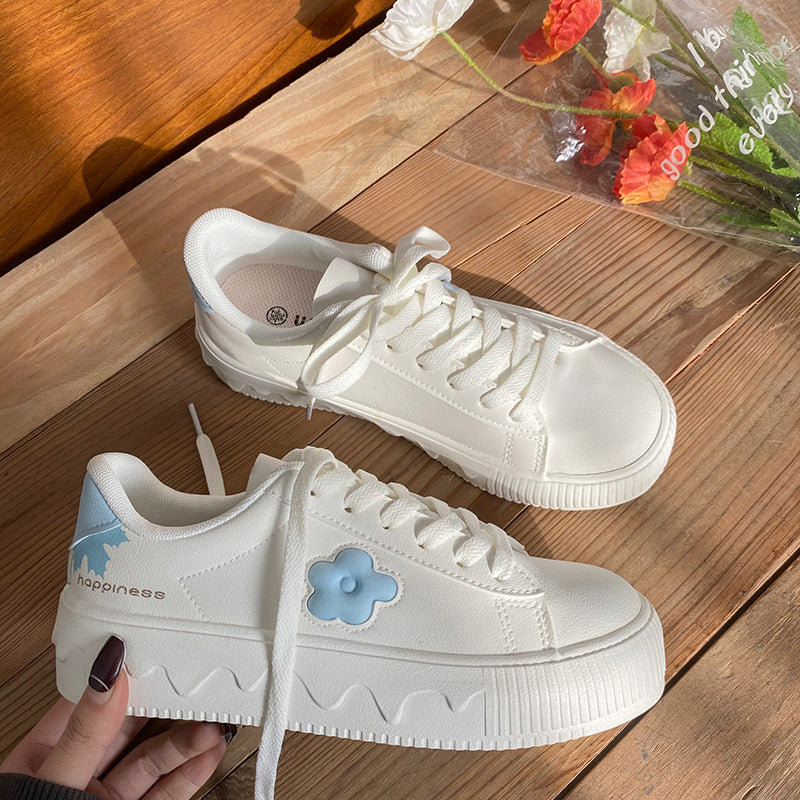 Velorian Collection genuine leather retro white student sneakers with all-match design, featuring small white leather top and casual style.