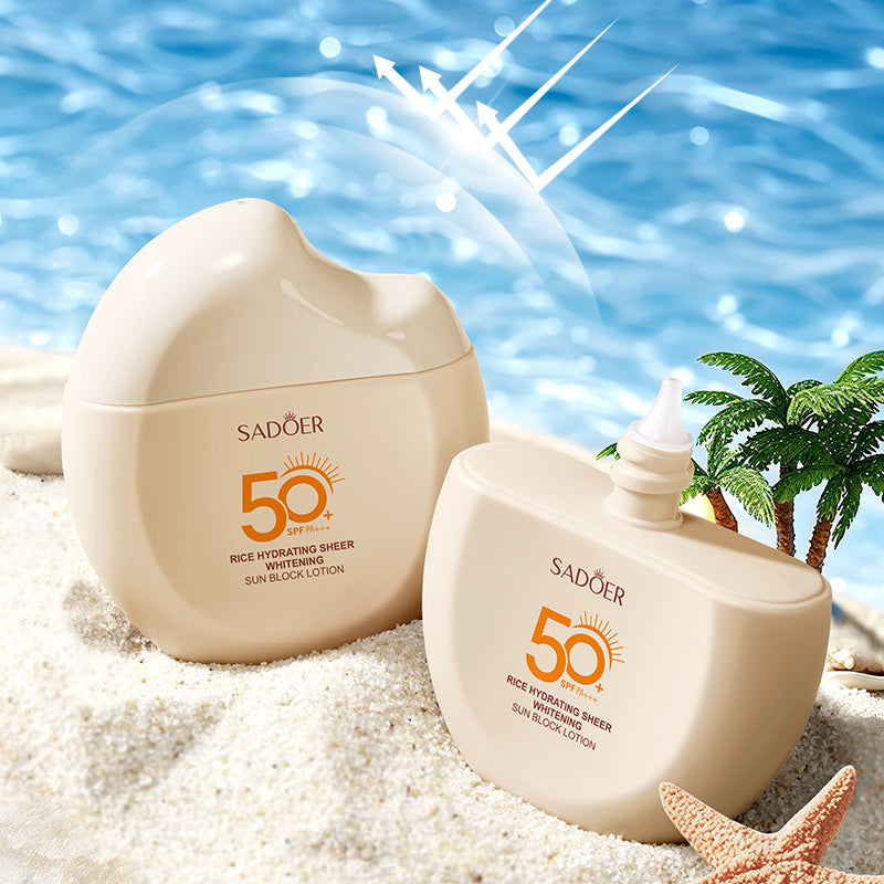 Velorian Collection SADOER rice moisturizing sunscreen lotion SPF50 PA, transparent whitening health care product in a 60g tube.