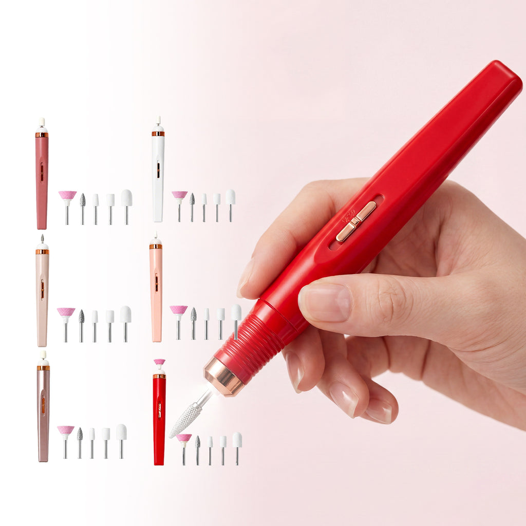 Rose gold electric nail drill from Velorian Collection, boxed, with a sleek design for professional manicure and pedicure care.