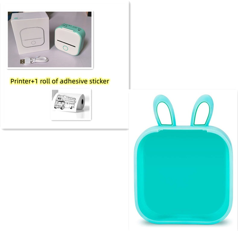 Velorian Collection portable mini thermal label printer showing printed labels, Bluetooth connection, compact design for home and student use.
