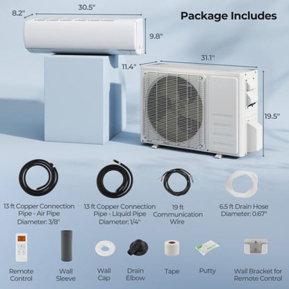 EchoCool Series 11500 BTU 208/230V Mini Split Air Conditioner and Heater Pump System