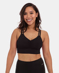 Handful Double Down Bra in Booya Black, front view showing supportive design and adjustable straps.