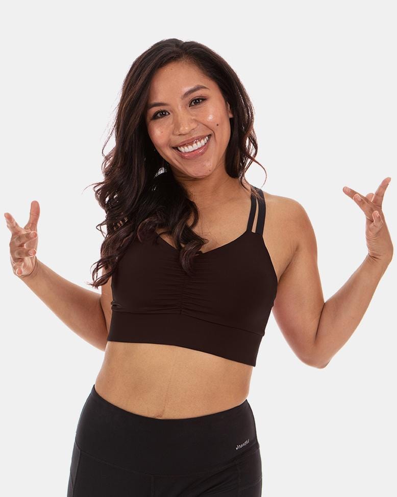 Handful Double Down Bra in Booya Black, front view showing supportive design and sleek black fabric.