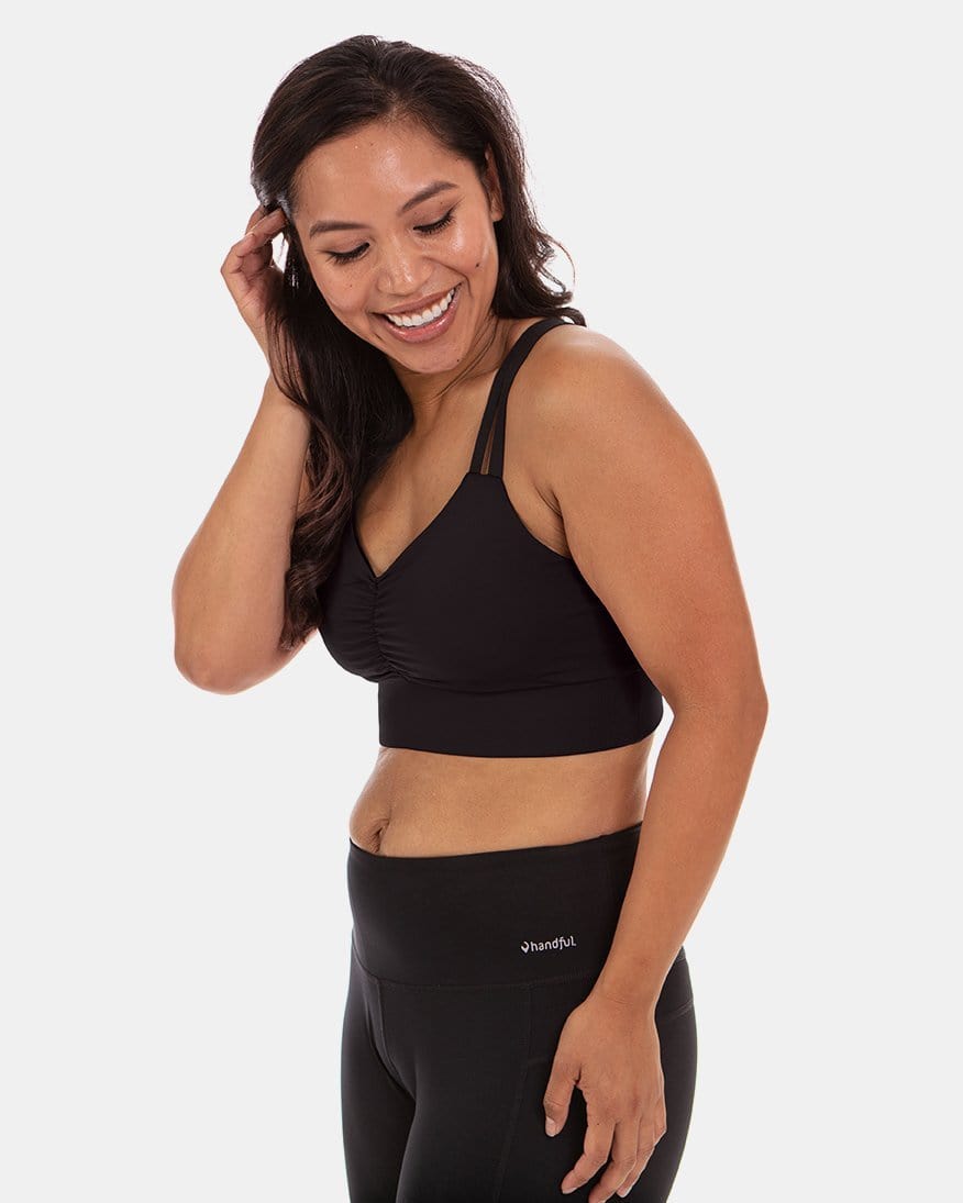 Side view of Handful Double Down Bra in Booya Black, showcasing its supportive design and comfortable fit.
