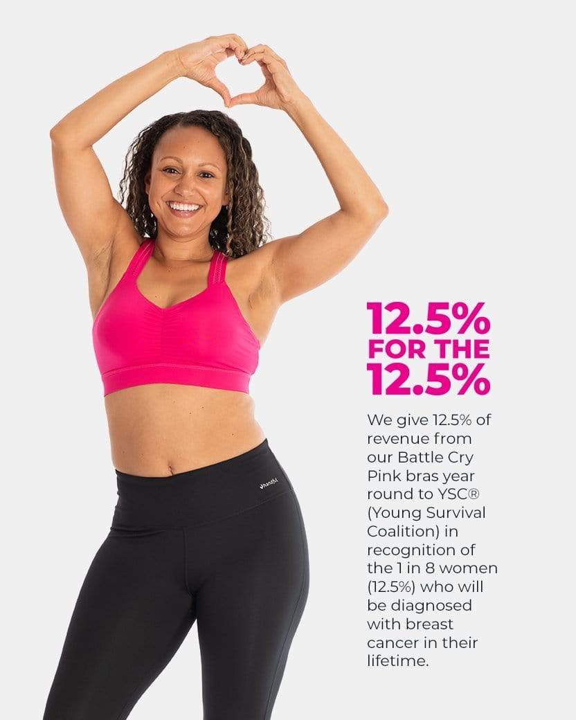 Handful Y-Back Bra in Battle Cry Pink featuring a front view of the supportive, stylish pink bra with Y-back design.