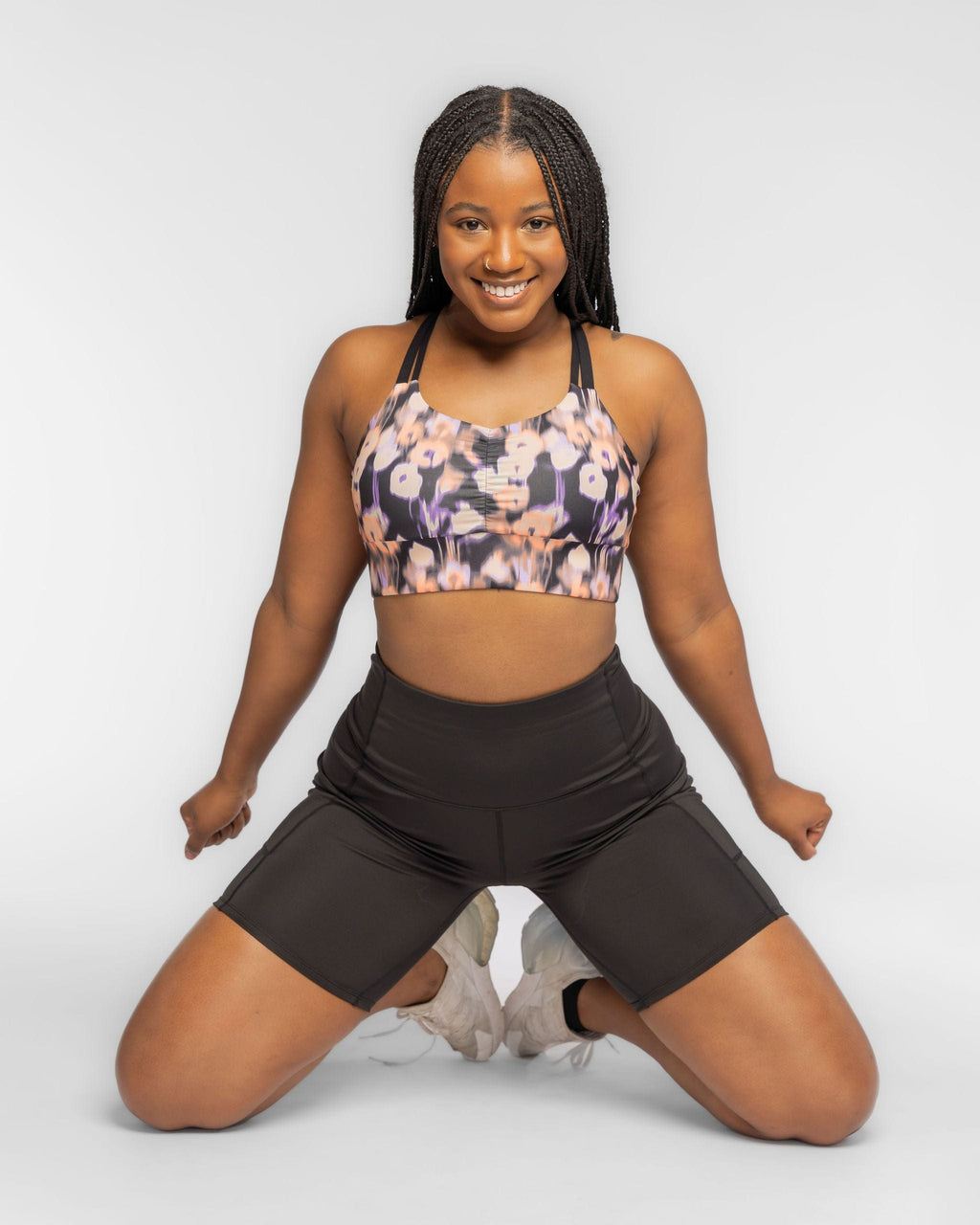 Handful Blossom Double Down Bra in XS, featuring floral design and supportive structure, shown on a plain background.