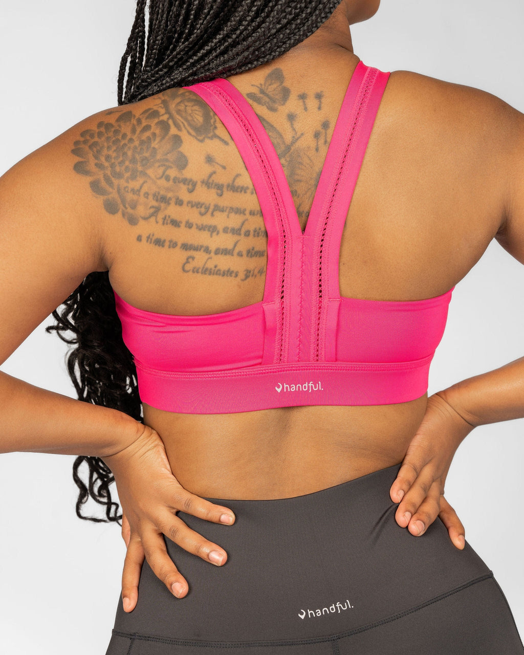 Handful Y-Back Bra in Battle Cry Pink with supportive straps and smooth fabric, designed for comfortable everyday wear.