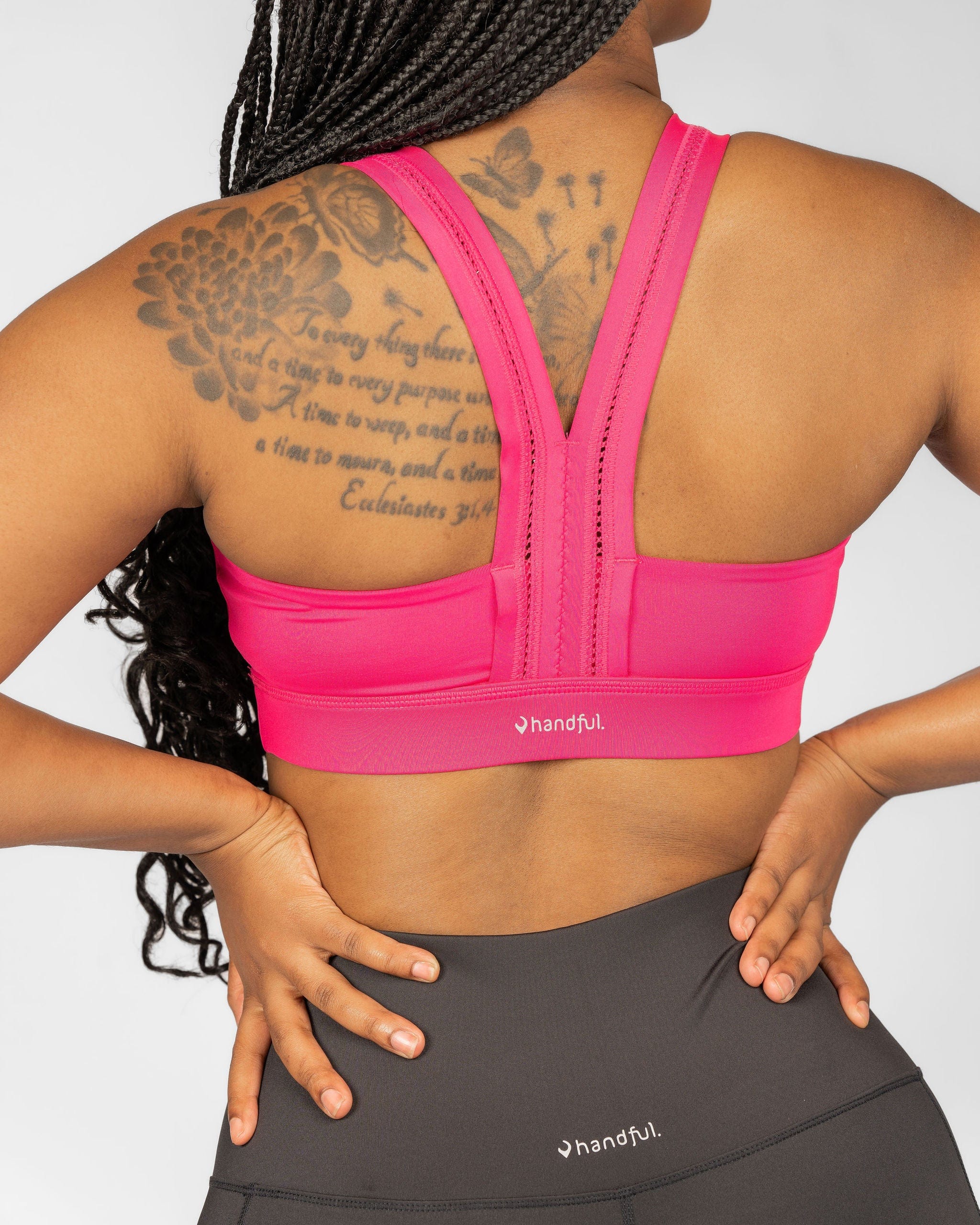 Handful Y-Back Bra in Battle Cry Pink with supportive straps and smooth fabric, designed for comfortable everyday wear.