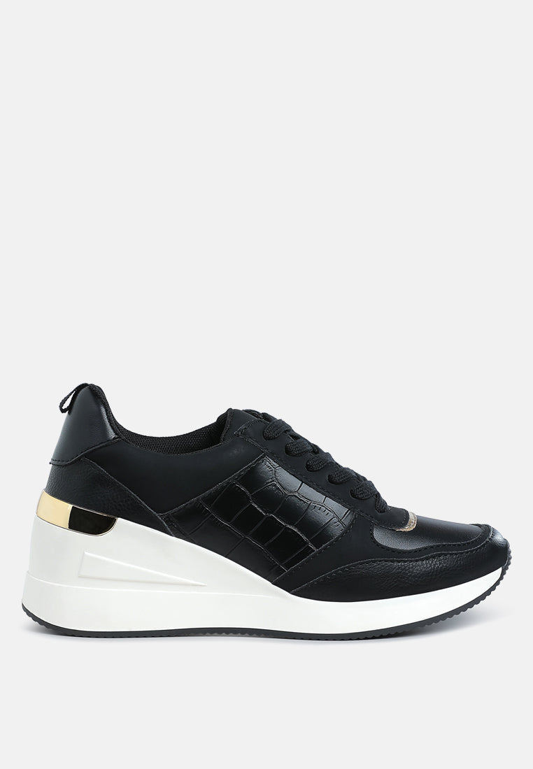 Black Noltas chunky wedge heel sneaker by London Rag, featuring a stylish design with a thick sole and comfortable fit.