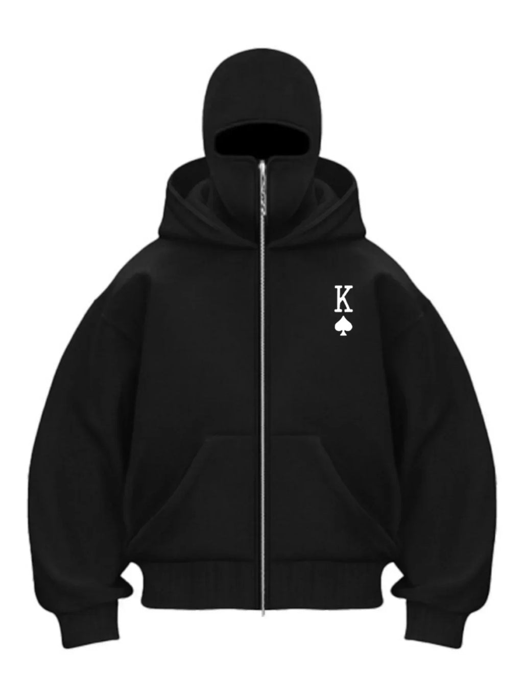 LPO Y2K double hooded balaclava zip hoodie, black outerwear with dual hoods and front zipper, casual streetwear style