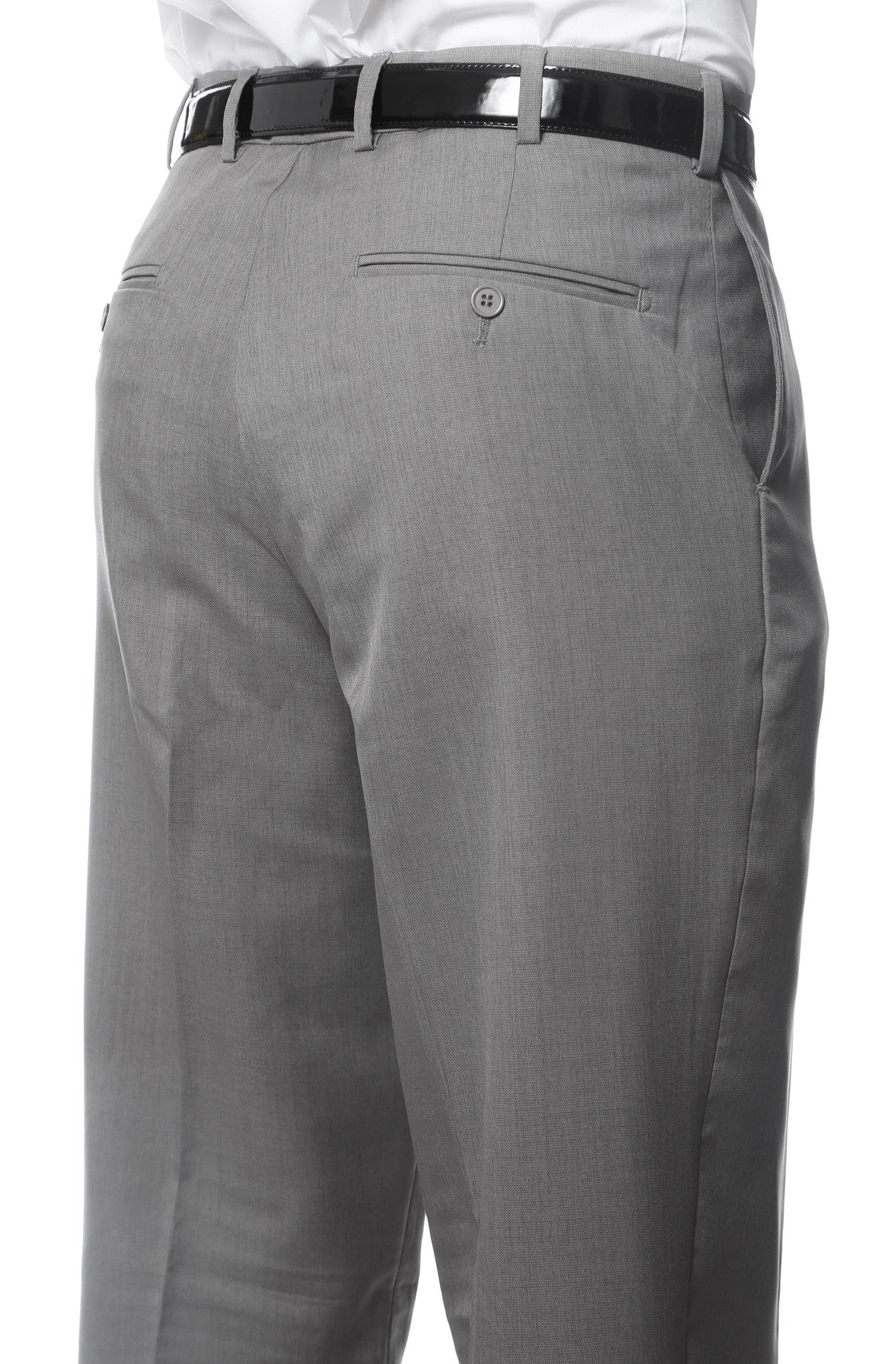Shopify men's premium grey regular fit pants, front view showing tailored design and comfortable fabric.