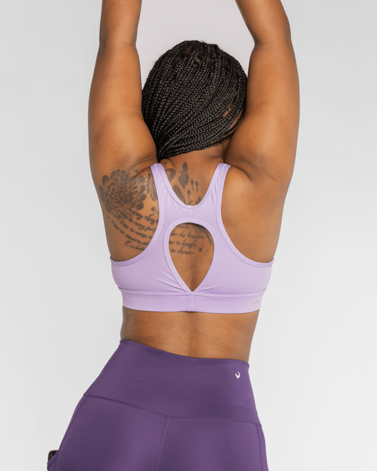 Handful FaV Wisteria bra featuring soft purple fabric, delicate design, and comfortable fit, shown on a model.