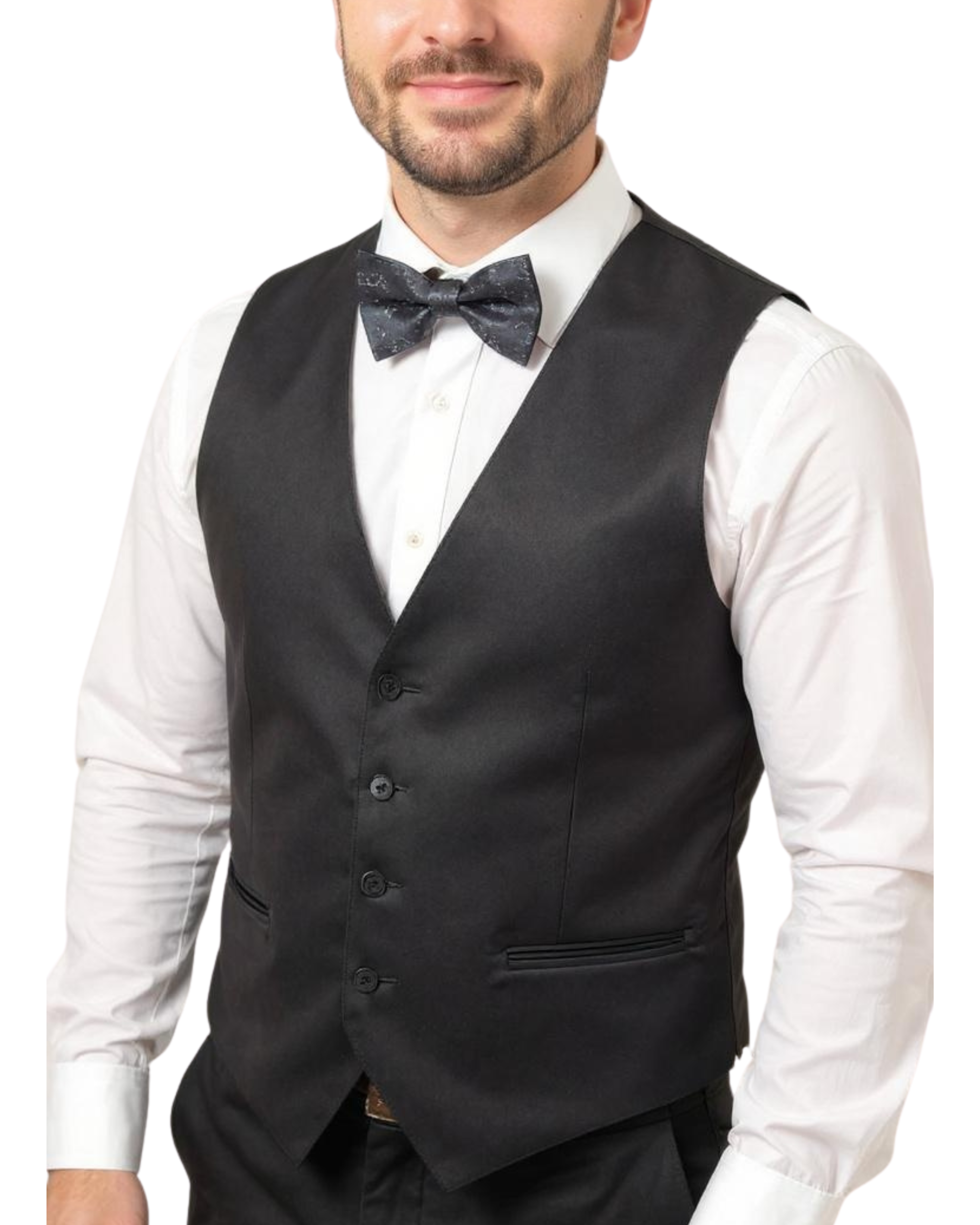 FHYINC Ferrecci men's black adjustable vest set, stylish men's vest with front buttons and adjustable fit, shown on a plain background.