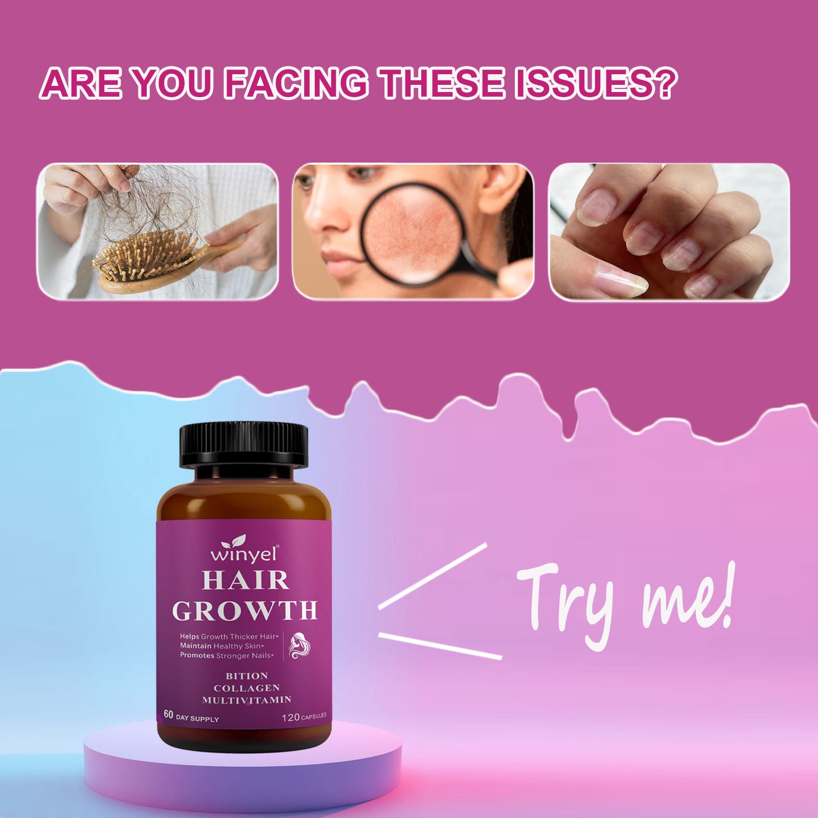 Velorian Collection hair growth vitamins bottle with biotin, collagen, and saw palmetto for healthier hair, skin, and nails.