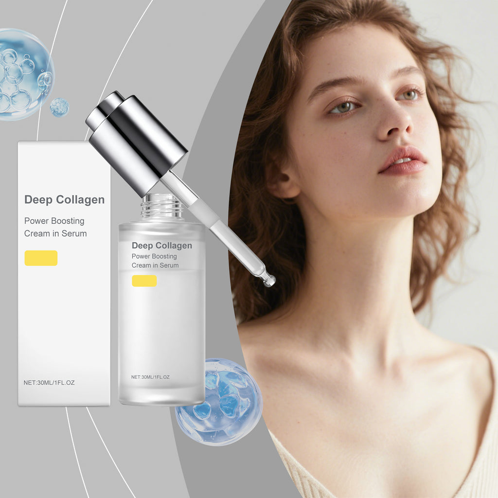 Velorian Collection Collagen Hydrating Serum bottle with dropper, showcasing clear liquid and sleek packaging for skincare hydration.
